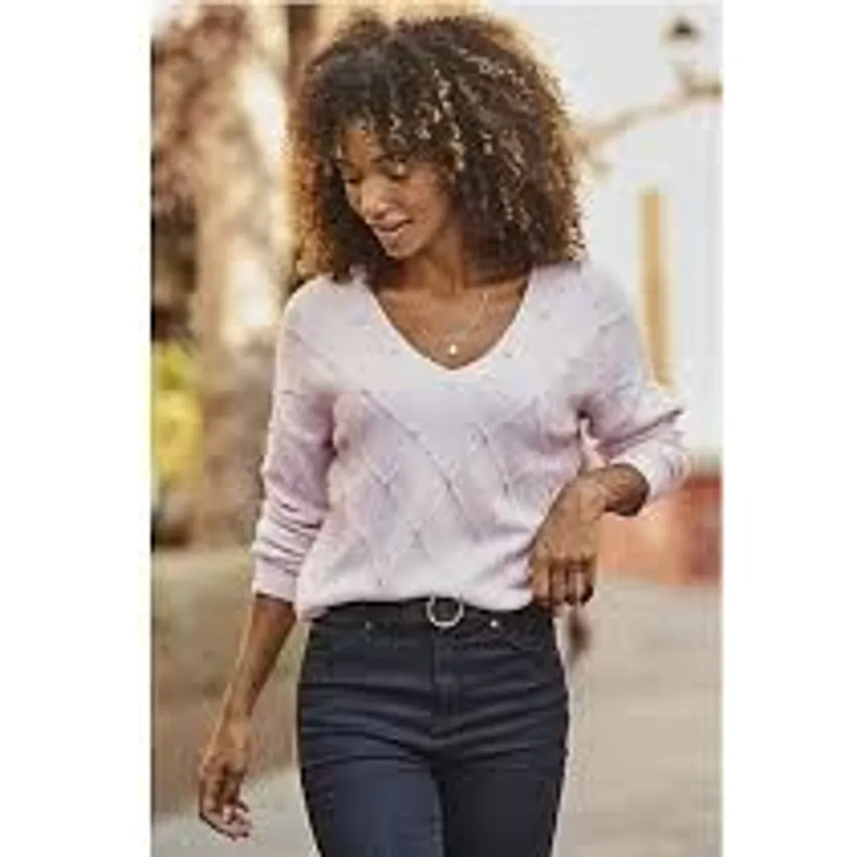 SOSANDER DIAMOND EMBELLISHED V NECK JUMPER PINK MEDIUM