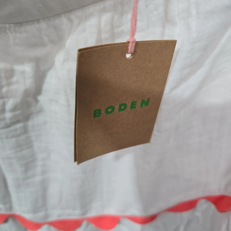 BODEN WHITE DRESS WITH RAINBOW TIERED TRIM, UK 12P (US 8P)