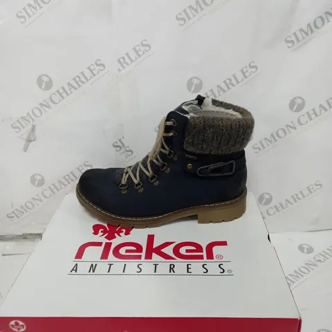 BOXED PAIR OF RIEKER HIKING BOOT WITH MULTI CUFF SIZE 4