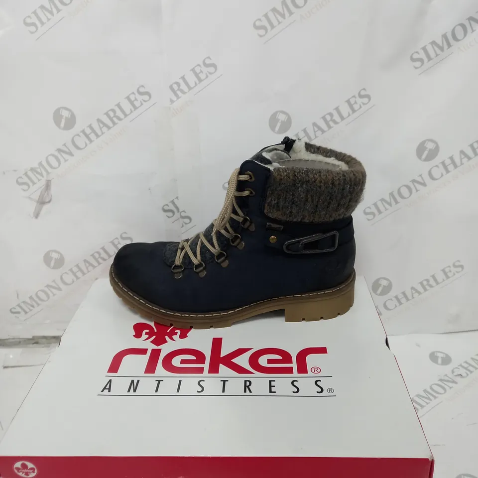 BOXED PAIR OF RIEKER HIKING BOOT WITH MULTI CUFF SIZE 4