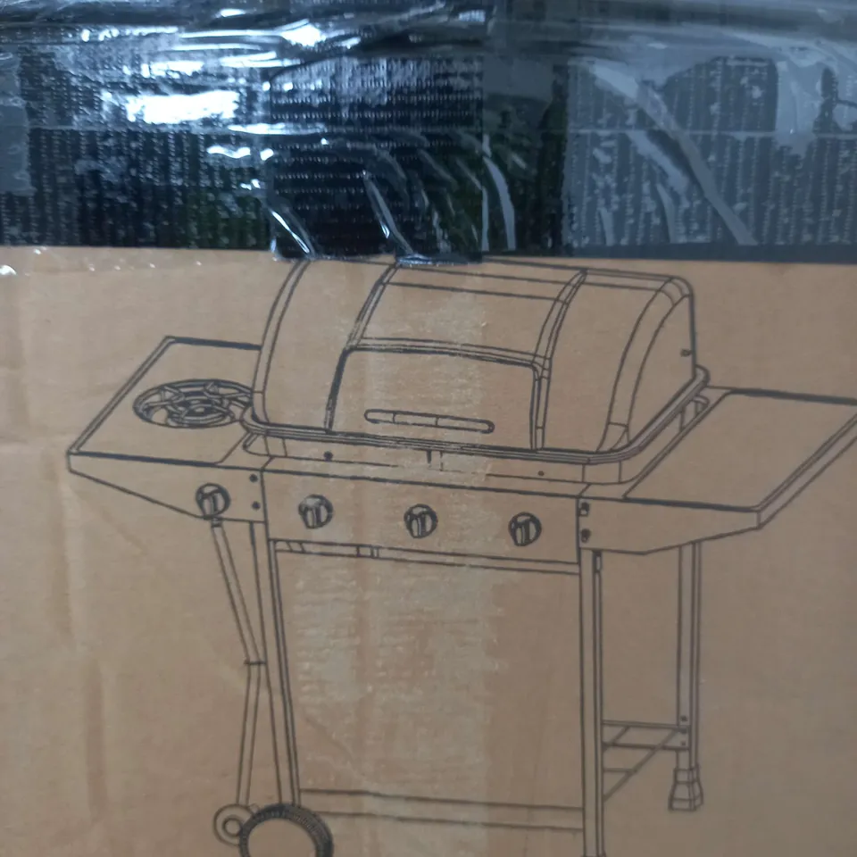 BOXED 3-BURNER GAS BBQ WITH SIDE BURNER RRP £149.99