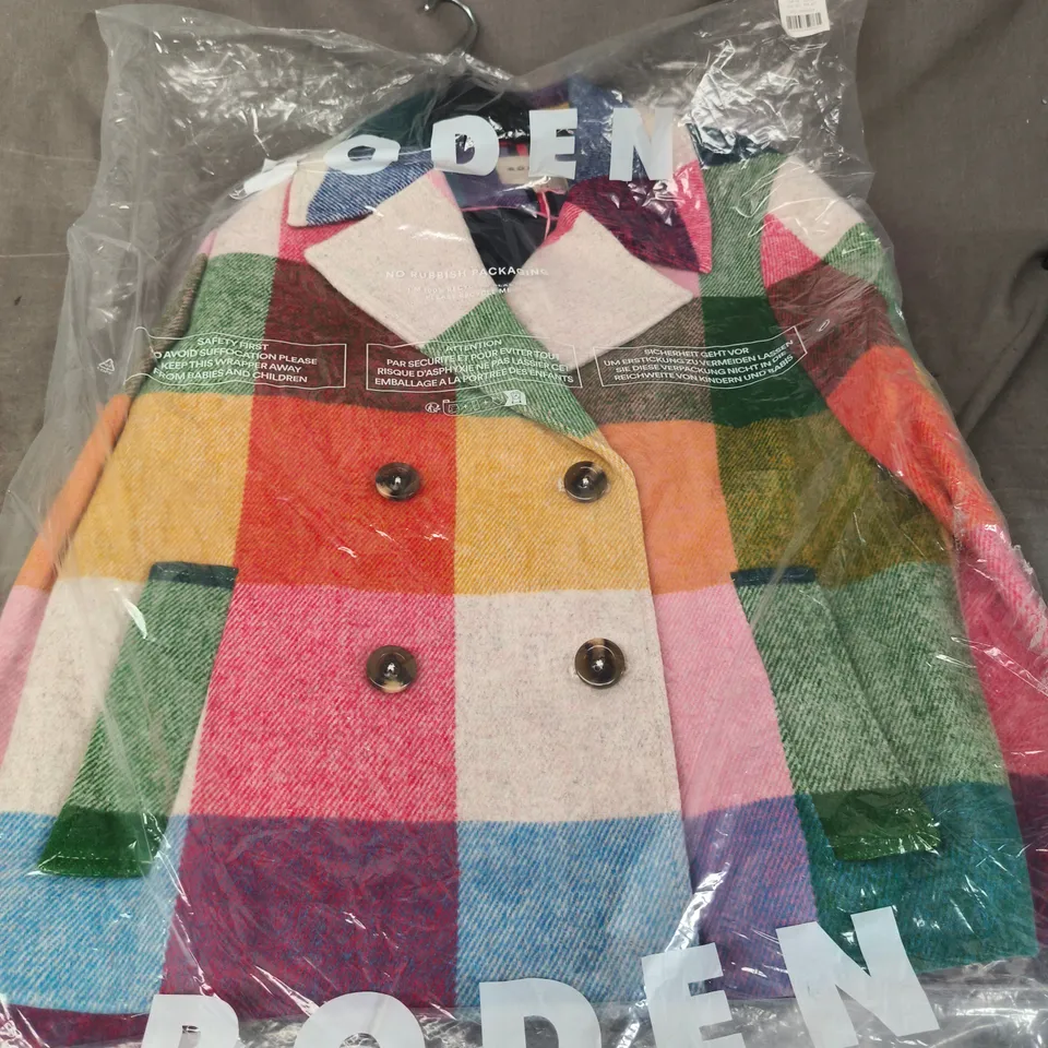 BAGGED BODEN COLOURFUL CHECKED WOOL COAT – SIZE UNSPECIFIED