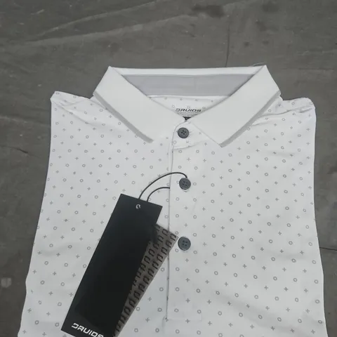 DRUIDS XO POLO SHIRT – WHITE – UK SIZE L