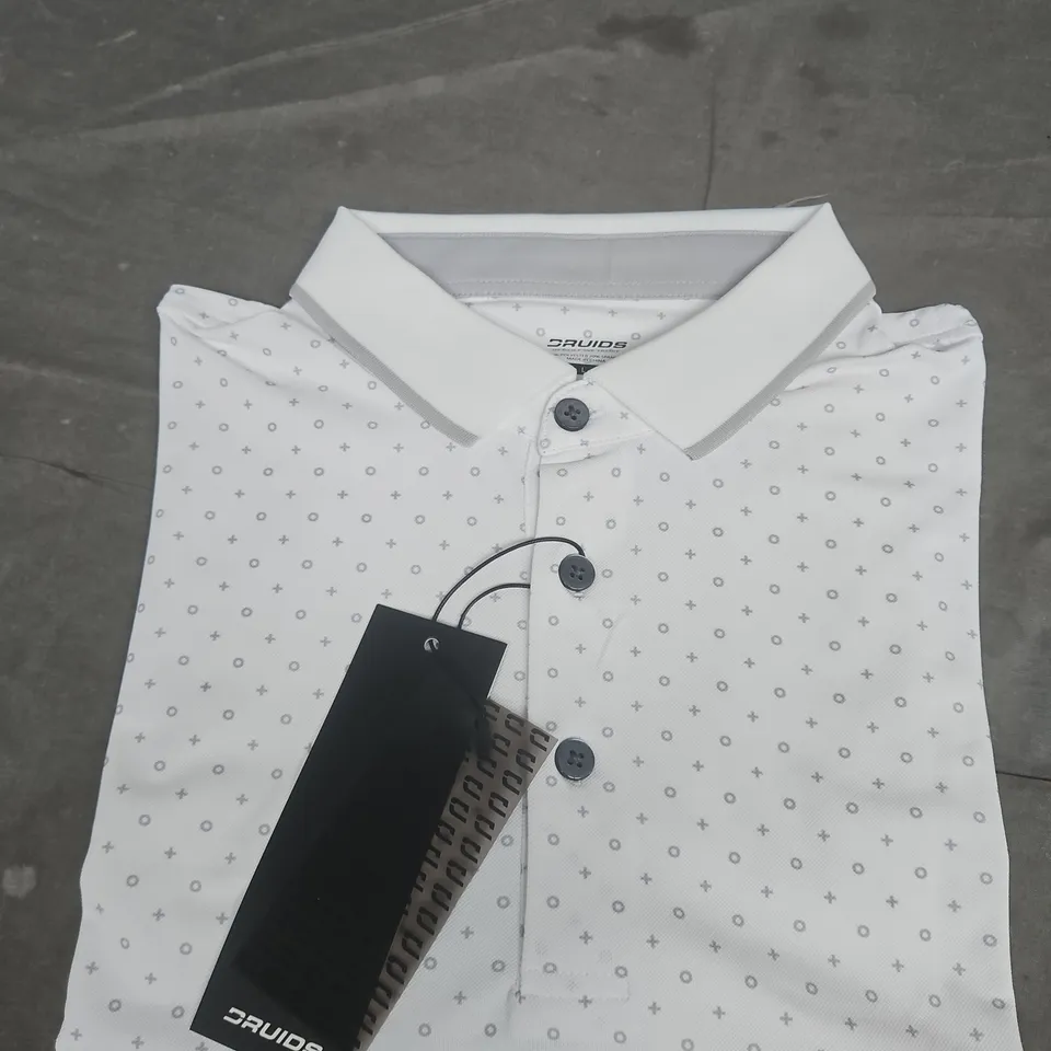 DRUIDS XO POLO SHIRT – WHITE – UK SIZE L
