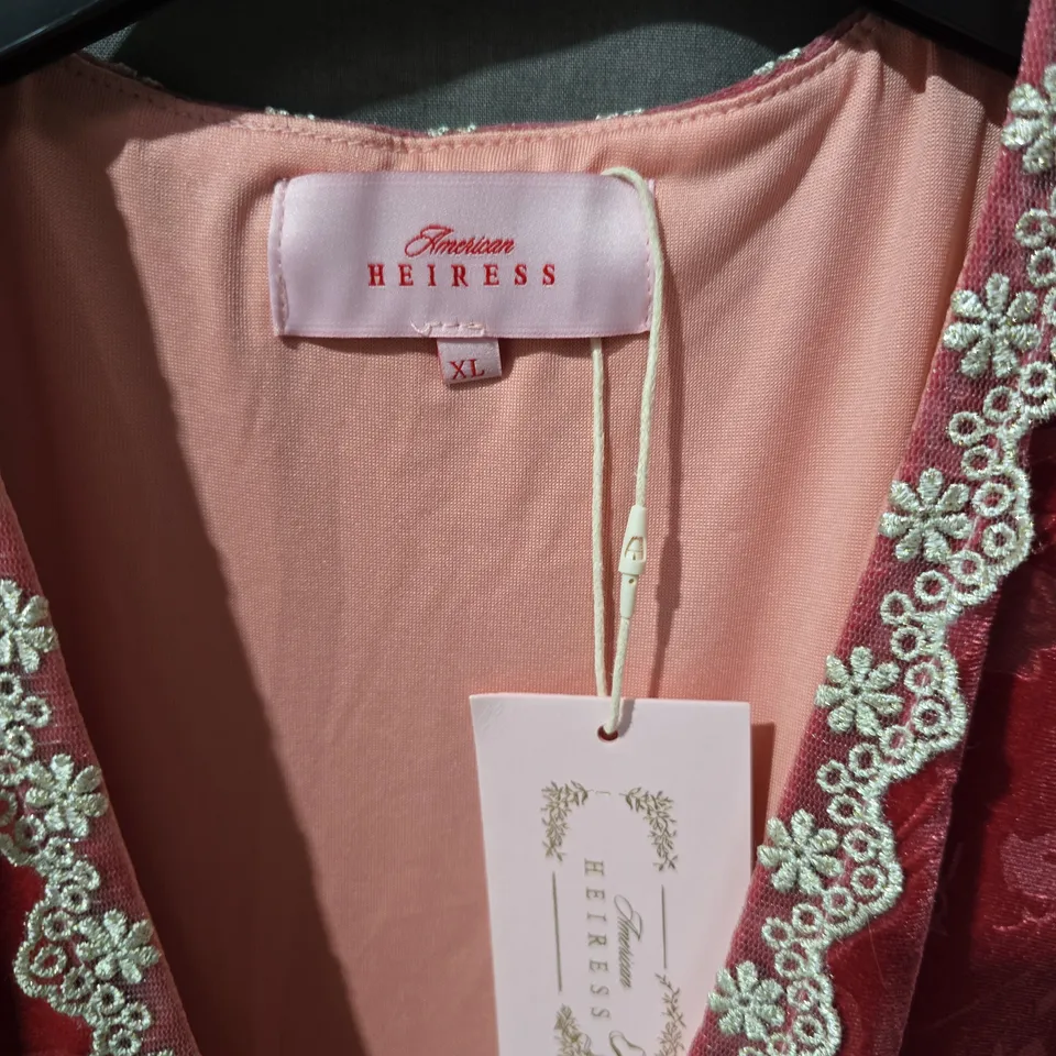 AMERICAN HEIRESS WOMEN'S RED VELVET DRESS WITH LACE TRIM – XL