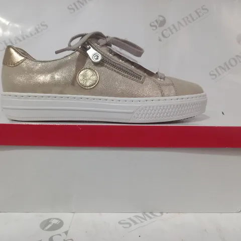 BOXED PAIR OF RIEKER SHOES IN METALLIC BEIGE UK SIZE 4