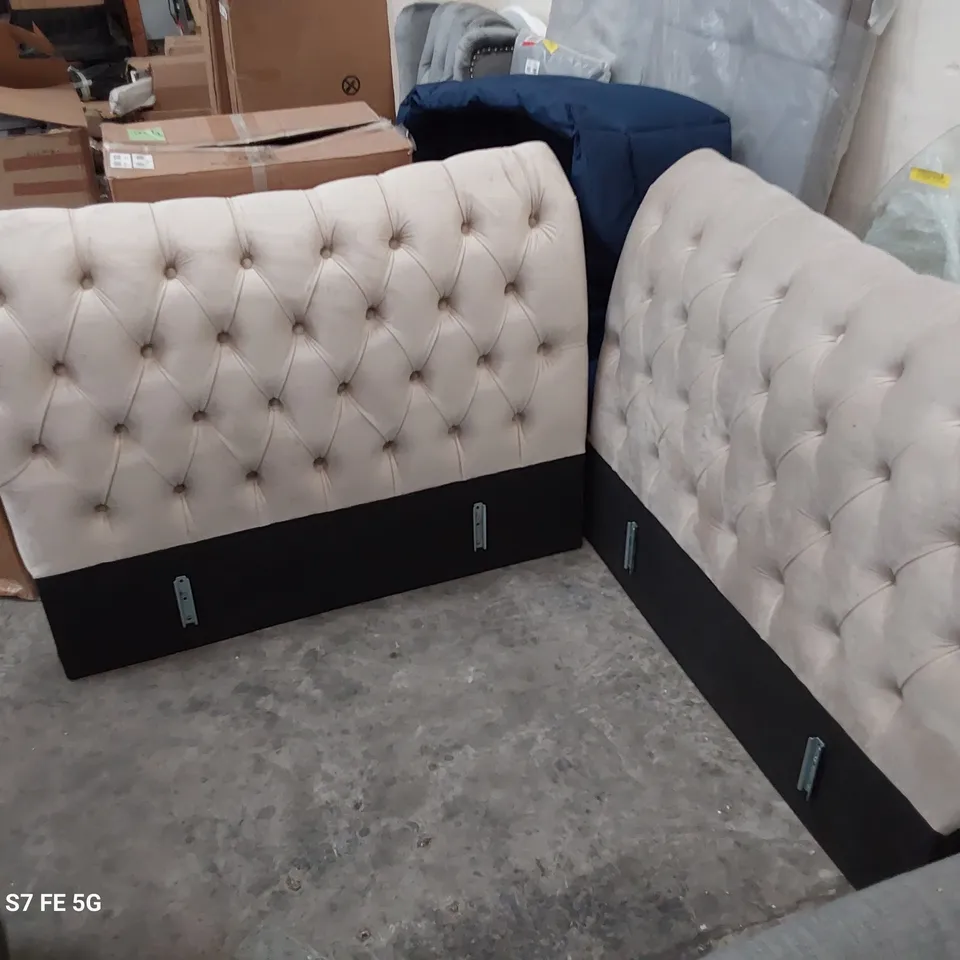 TWO BUTTONED UPHOLSTERED ELEGANCE CORNER SOFA BACK SECTIONS BEIGE PLUSH FABRIC 