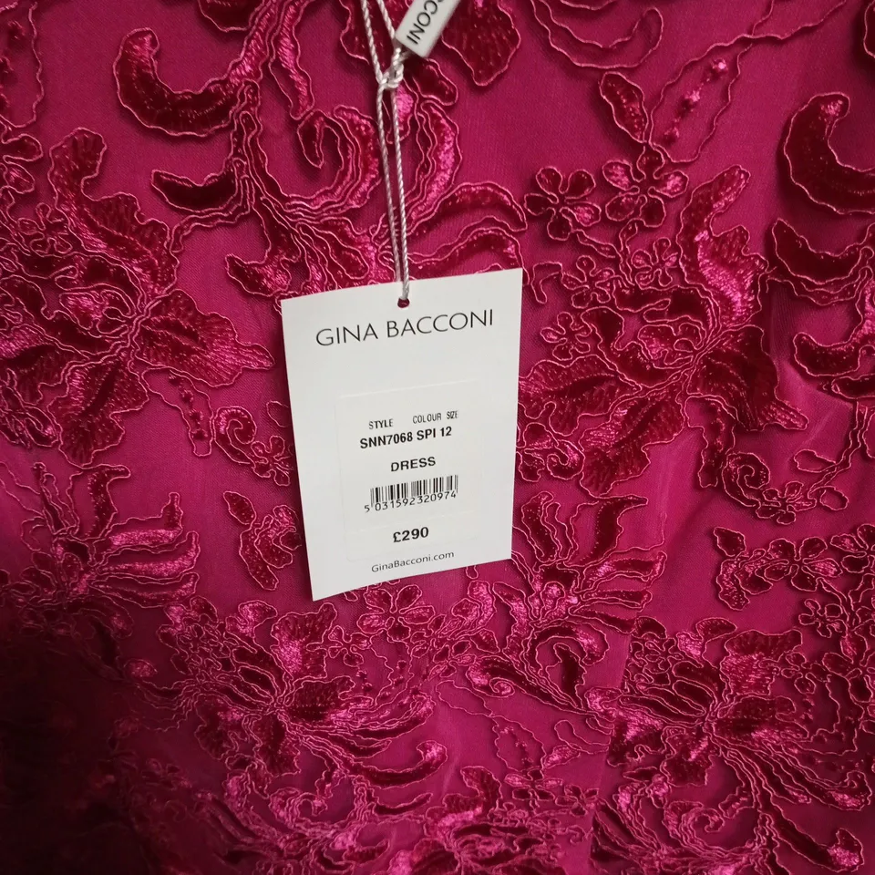 GINA BACCONI EMBROIDERED LACE DRESS PINK SIZE 12 TAGGED