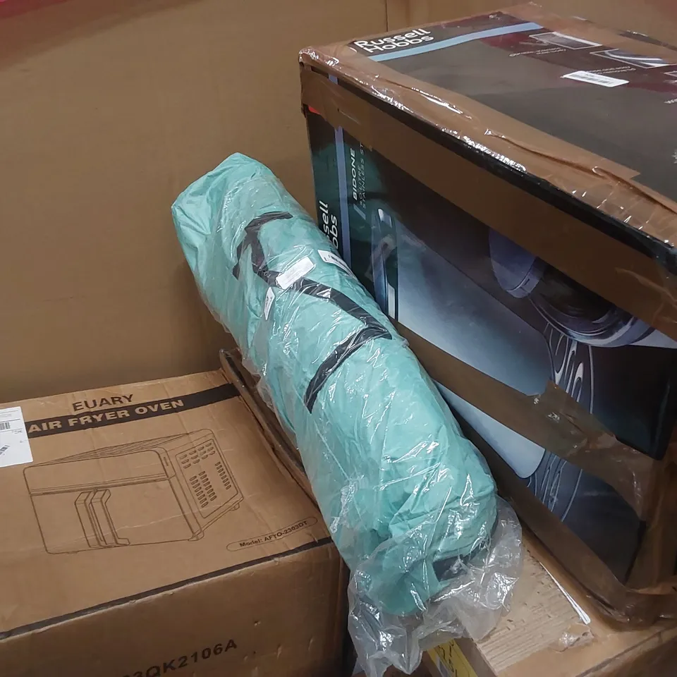 PALLET OF ASSORTED HOUSEHOLD ITEMS AND CONSUMER PRODUCTS TO INCLUDE; BREAD MAKER, AIR FRYER, SHOE RACK, PRESSURE WASHER, BIN ETC