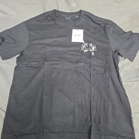 ONLY & SONS BLACK T-SHIRT XL WITH BIRD & FLORAL GRAPHIC