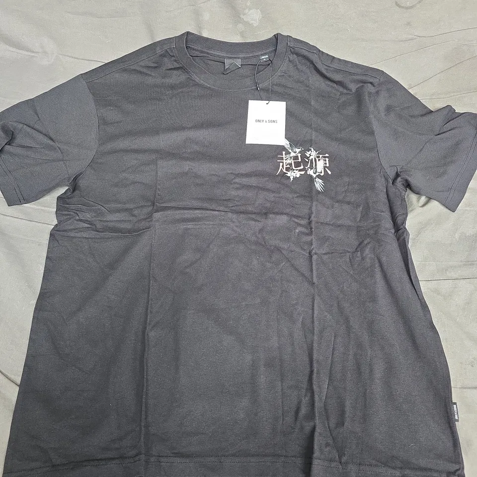 ONLY & SONS BLACK T-SHIRT XL WITH BIRD & FLORAL GRAPHIC