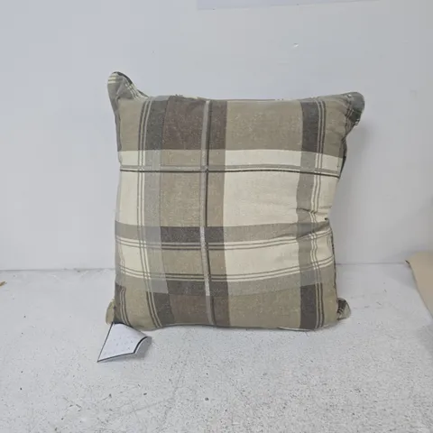 FUSION DECORATIVE CUSHION β BEIGE AND BROWN PLAID FABRIC