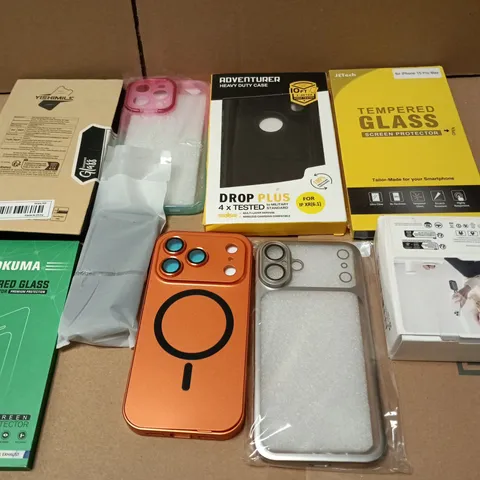 APPROX 10 ASSORTED PHONE ITEMS TO INCLUDE CASES, SCREEN PROTECTOR AND POWER SAFE 