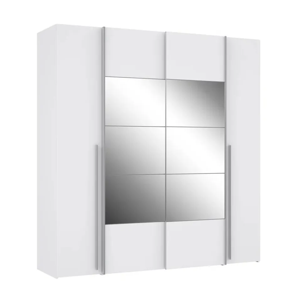 BOXED 4 DOOR SLIDING WHITE WARDROBE WITH MIRROR AND SHELVES (4 BOXES) [NRGS32512-120-0001]