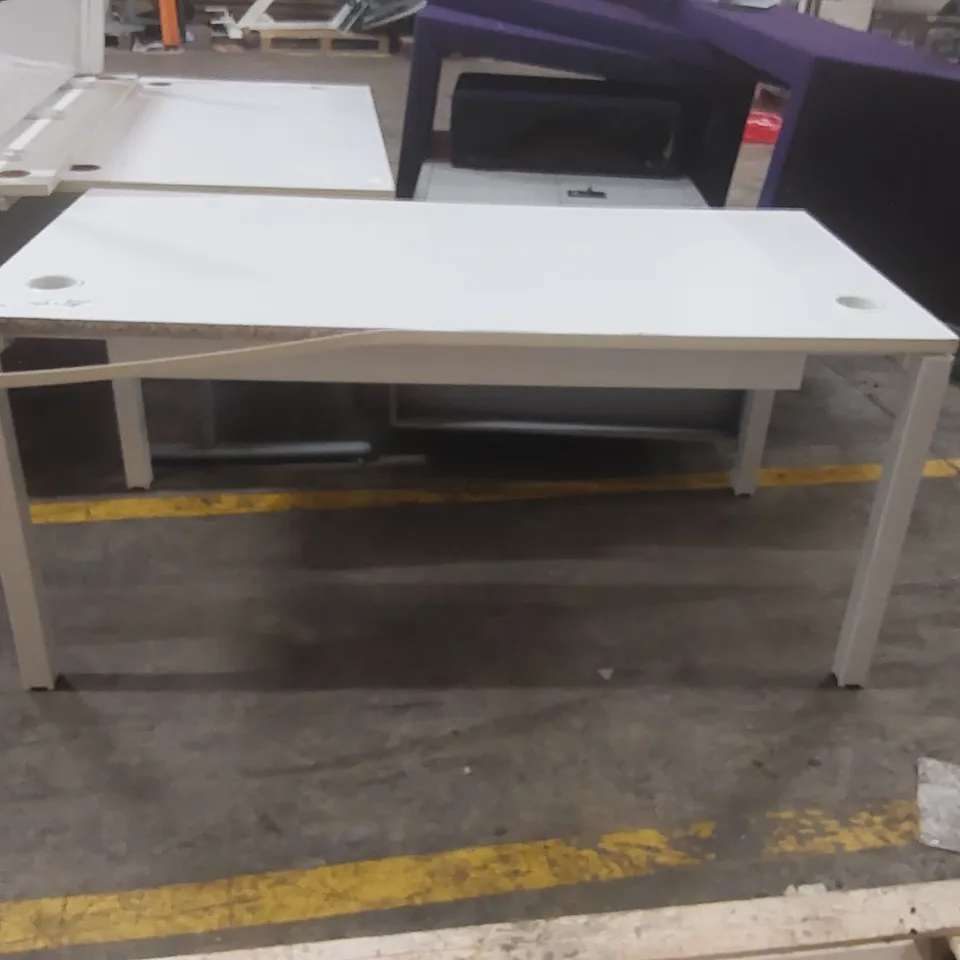 WHITE WOODEN DESK WITH METAL LEGS 