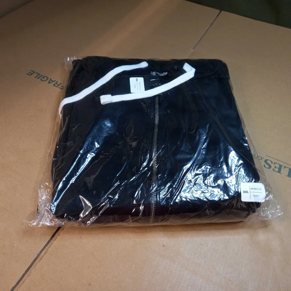 PACKAGED BIG DUDE BLACK ZIPPED THROUGH HOODIE - 8XL