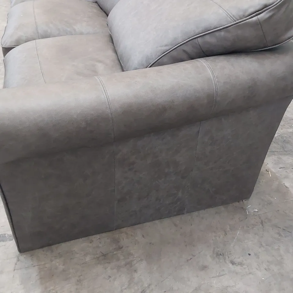 DESIGNER LARGE SIX SEATER SOFA GREY LEATHER