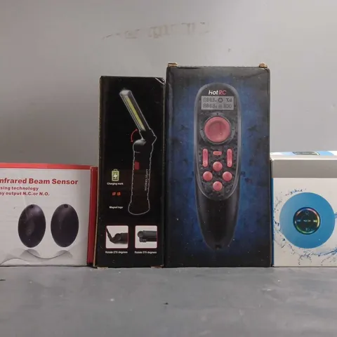 APPROXIMATELY 12 ASSORTED ITEMS TO INCLUDE - WATERPROOF SPEAKER , LIGHT , INFRARED BEAM SENSOR ETC