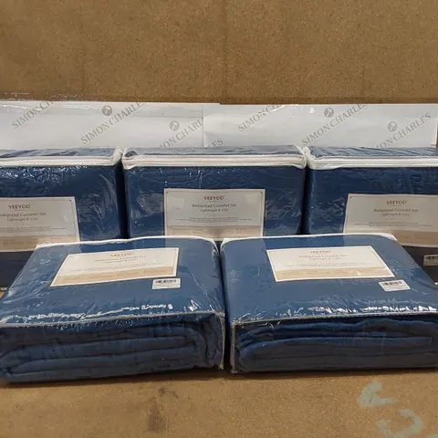 BOX OF 5X VEEYOO BEDSPREAD COVERLET SETS - NAVY BLUE, KING SIZE (1 BOX)