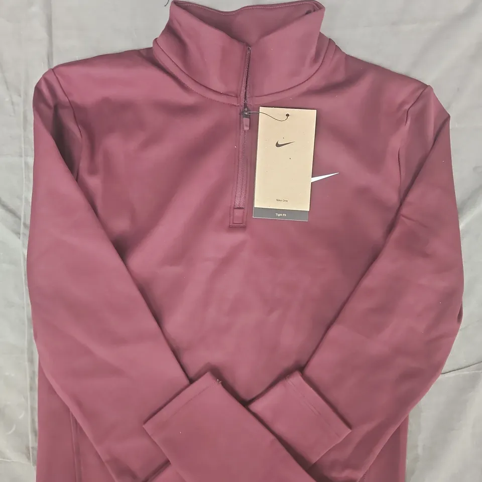 NIKE WOMEN'S LONG SLEEVE 1/4 ZIP RUNNING TOP IN BURGUNDY SIZE SMALL