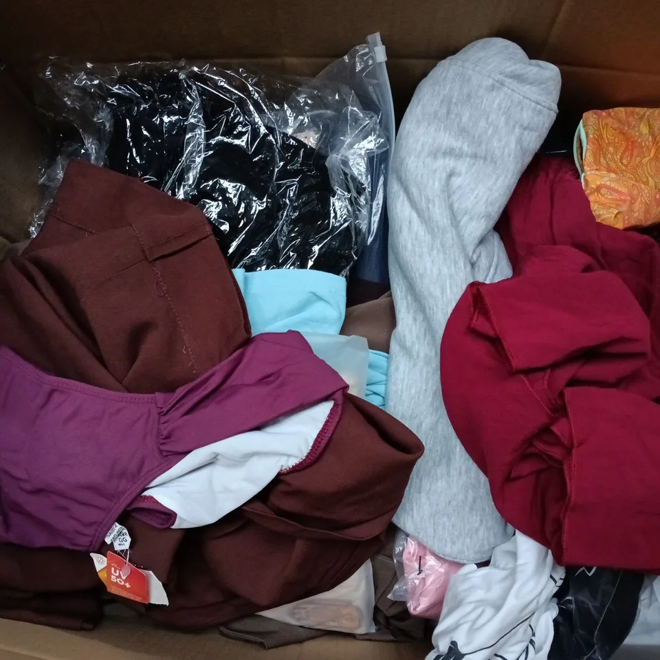 APPROXIMATELY 35 ASSORTED CLOTHING ITEMS IN VARIOUS SIZES, STYLES & COLOURS TO INCLUDE JEANS, SOCKS, TOPS, ETC - COLLECTION ONLY