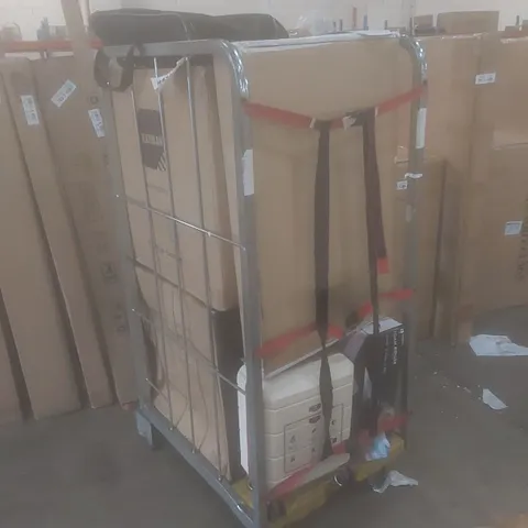 CAGE OF ASSORTED HOUSEHOLD GOODS AND PRODUCTS TO INCLUDE; SUIT CASES, EXERCISE MATS ETC - CAGE NOT INCLUDED