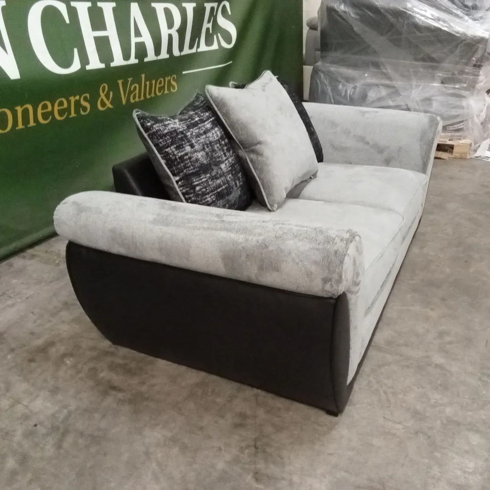 LANA FABRIC/FAUX LEATHER 2 SEATER SCATTERBACK SOFA - GREY RRP £579
