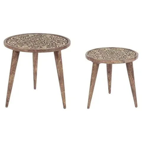 BOXED BELIANI SET OF 2 SIDE TABLES RANJA MANGO WOOD DARK BROWN