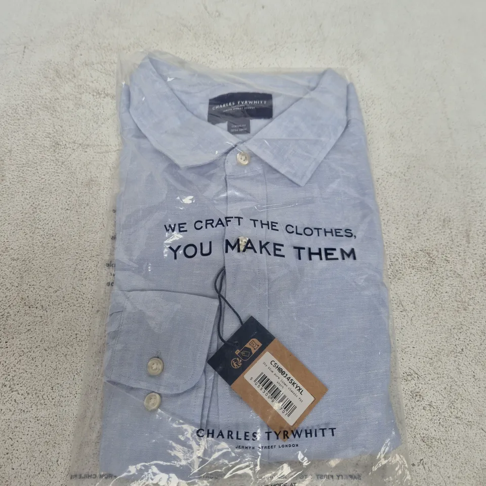 CHARLES TYRWHITT SKY BLUE PURE LINEN CLASSIC FIT SHIRT – UK XL (SKYXL)