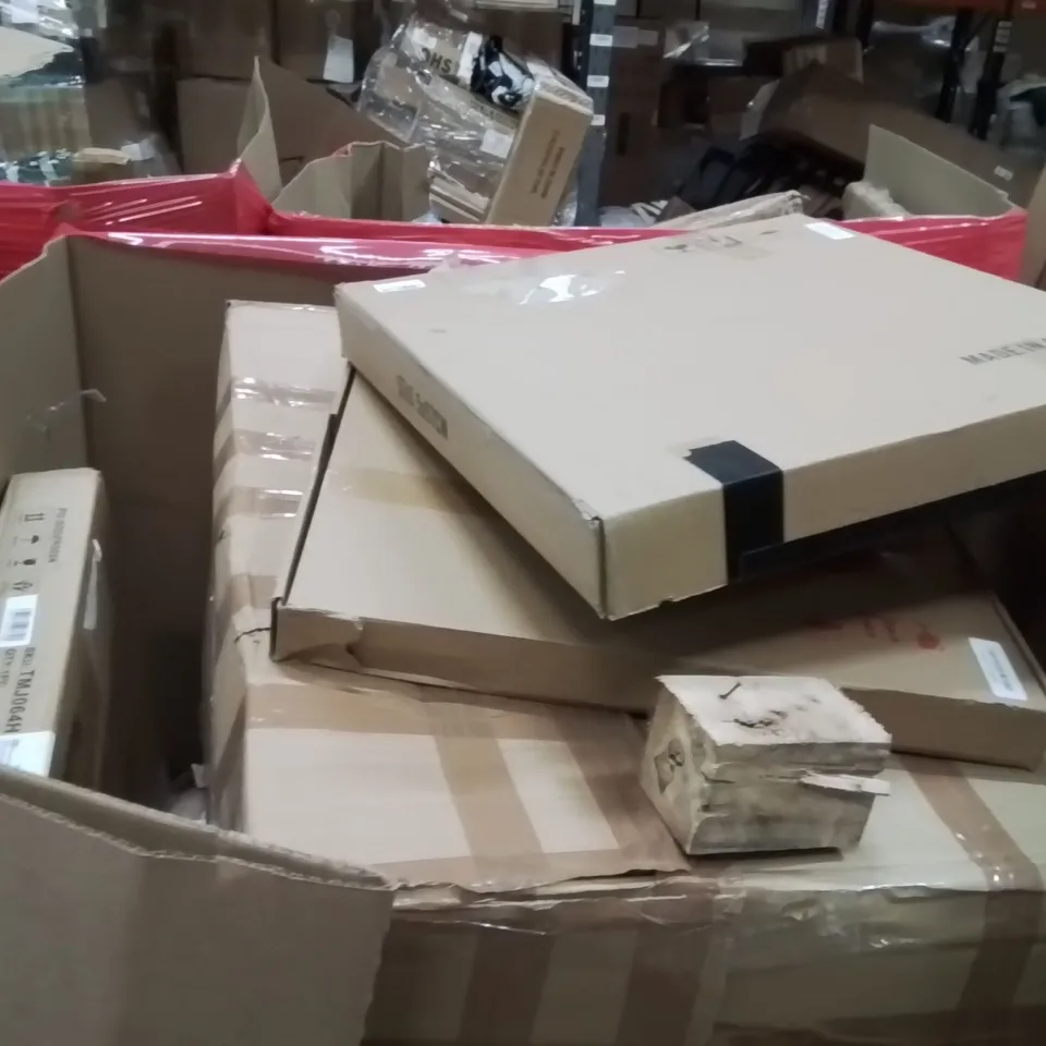PALLET OF ASSORTED HOUSEHOLD GOODS AND PRODUCTS TO INCLUDE;RETRACTABLE SAFETY GATE,WALL CLOCK,GAMING KEYBOARD