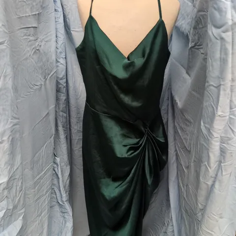 AX PARIS GREEN SATIN DRAPED DRESS, UK SIZE 16