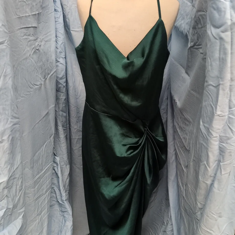 AX PARIS GREEN SATIN DRAPED DRESS, UK SIZE 16