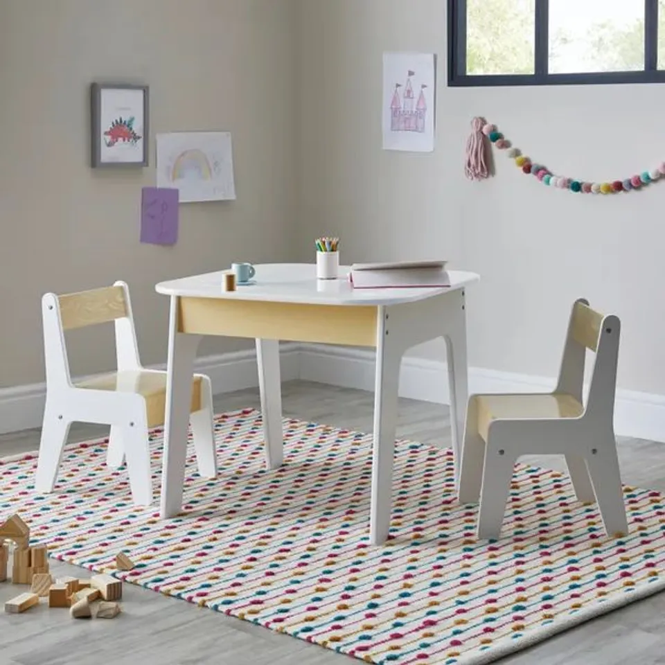 BOXED KIDS NOA TABLE AND CHAIRS SET, WHITE NATURAL (1 BOX)