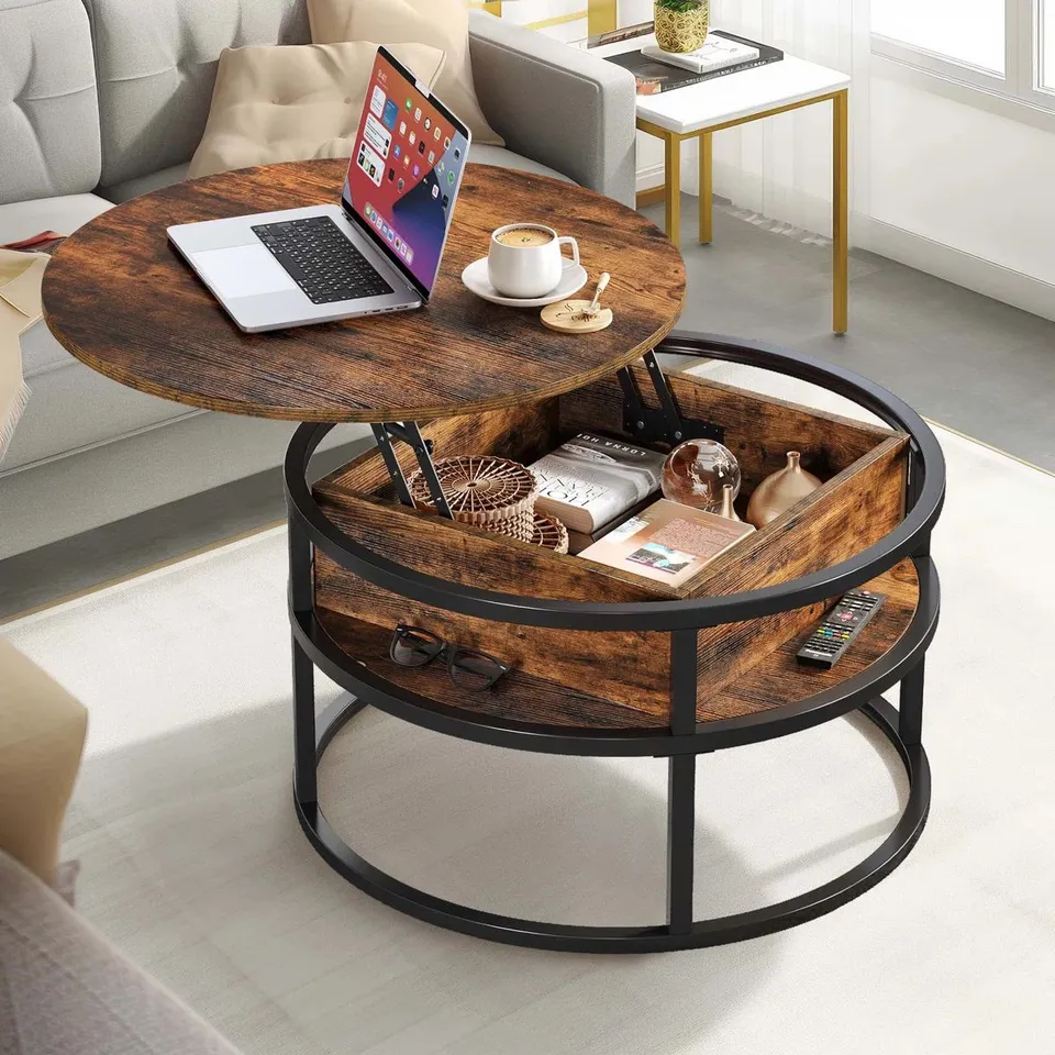 BOXED ROTHWELL LIFT TOP COFFEE TABLE, EXTENDABLE ROUND COCKTAIL TABLE (1 BOX)
