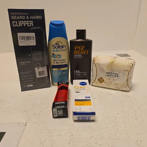 TOTE OF APPROXIMATELY 20 ASSORTED COSMETIC ITEMS TO INCLUDE BEARD/HAIR CLIPPER, BOOTS SOLTAN KIDS ONCE, PIZ BUIN, IMPERIAL LEATHER, NIVEA Q10 ANTI WRINKLE ETC