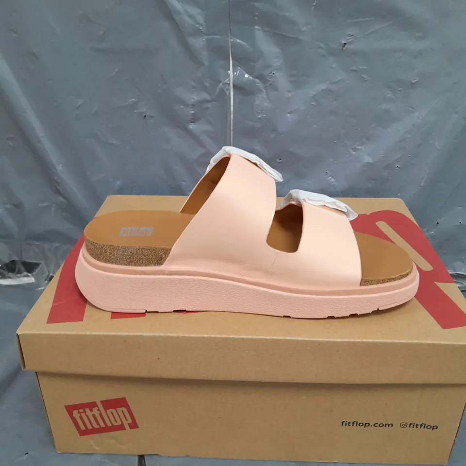 BOXED FITFLOP BUCKLE TWO BAR LEATHER SLIDES SIZE 3 