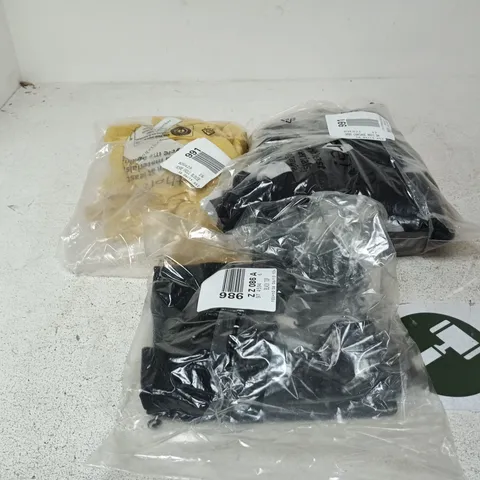 BOX OF APPROXIMATELY 20 ASSORTED CLOTHING ITEMS OF VARIOUS STYLES AND SIZES TO INCLUDE BLACK TOP, OCHRE FRILL BLOUSE, SPOT CORSAGE MAXI DRESS ETC