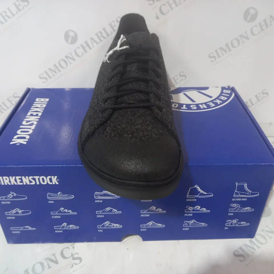 BOXED PAIR OF BIRKENSTOCK BEND LOW DIP SHOES IN BLACK EU SIZE 46