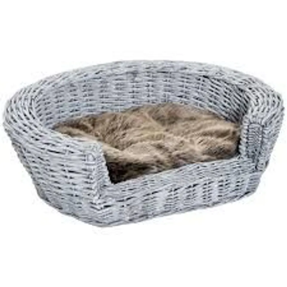 BOXED PAWHUT WICKER PET BED WILLOW DOG CAT SOFA COUCH PUPPY BASKET WITH CUSHION GREY 57L X 46W X 17.5H CM