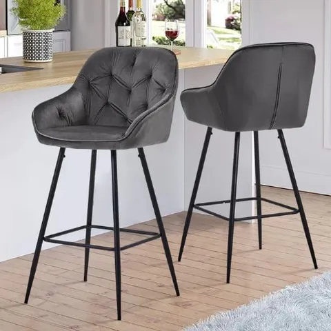 BOXED GARVIES SET OF TWO GREY VELVET BARSTOOL