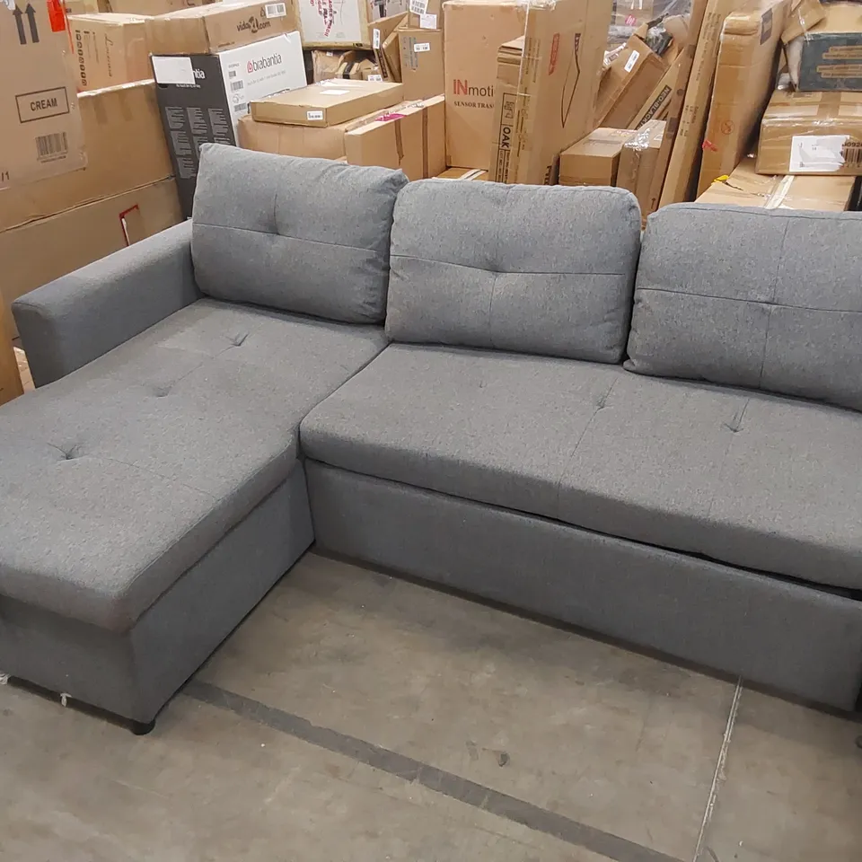 DESIGNER GREY FABRIC UPHOLSTERED OTTOMAN CHAISE STORAGE SOFA 
