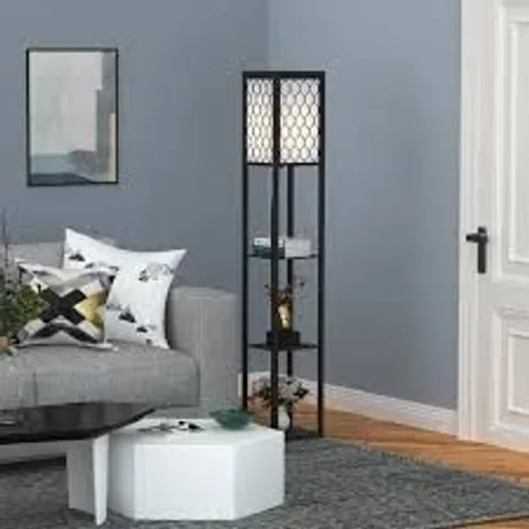 BOXED HOMCOM SHELF FLOOR LAMP STANDING LAMP W/4-TIER WOODEN OPEN SHELVES,26L X 26W X 160HCM-BLACK/WHITE