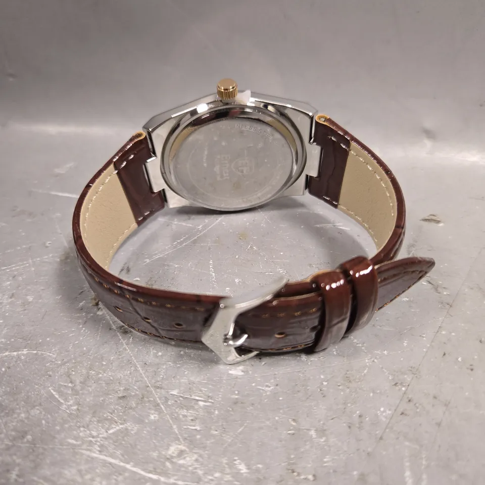 MENS ERNEST FERDINAND WATCH – DAY DATE CALENDAR DIAL – LEATHER STRAP 