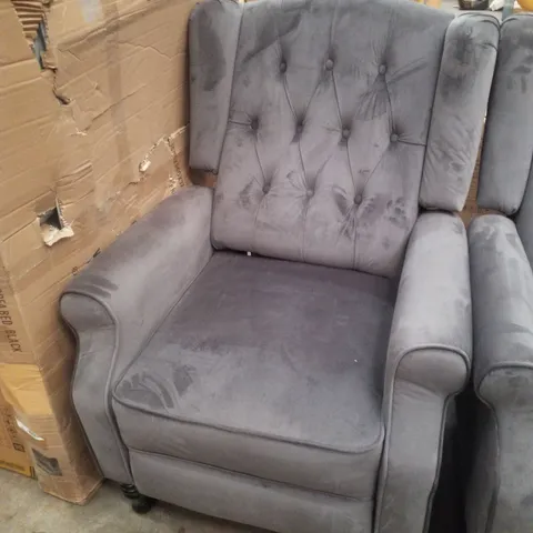 GREY VELVET BUTTON BACK ARMCHAIR 
