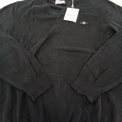 GANT BLACK V-NECK JUMPER – SIZE L