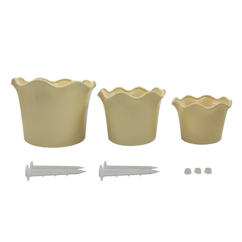 GARDEN STORIES SET OF 3 SORBET COLLECTION CERAMIC SCALLOPED PLANTERS IN YELLOW