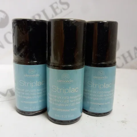 BOX OF APPROX 25 X 8ML ALESSANDRO STRIPLAC PEEL-OFF UV LED NAIL POLISH #63 PEPPERMINT PATTY 