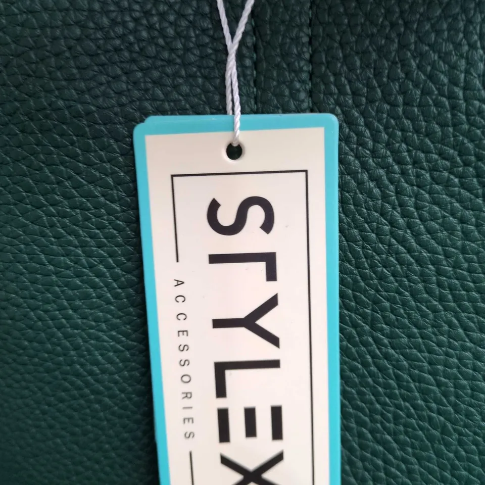 STYLEX ACCESSORIES GREEN LEATHER HANDBAG WITH MULTICOLOUR STRAP DETAIL