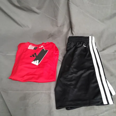 ADIDAS JUNIOR CLIMACOOL SHORTS TRACK SET IN BLACK/RED SIZE 11/12YRS