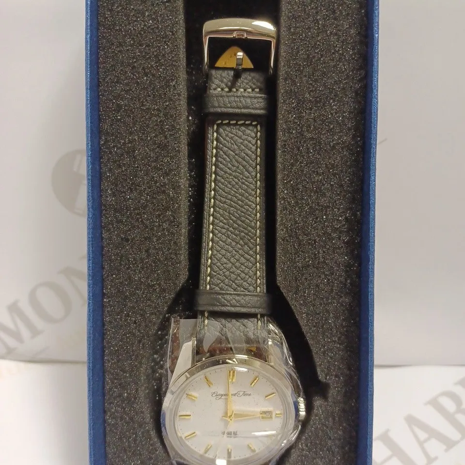 BOXED ELEGANT TIME WATCH WITH BLACK LEATHER EFFECT STRAP